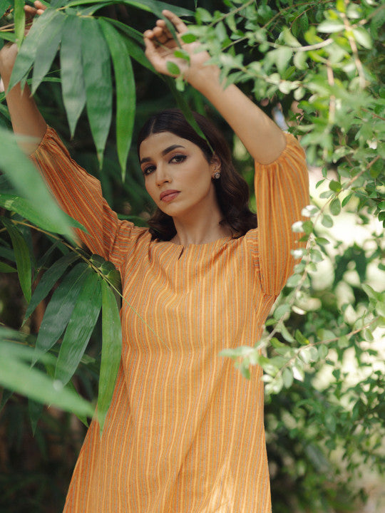 anayna Women Striped Regular Pure Cotton Kurta with Trousers