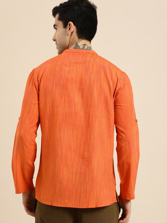 Anouk Men Orange Striped Short Kurta