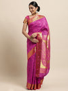 Janasya Pink Ethnic Motifs Woven Design Silk Cotton Heavy Work Saree