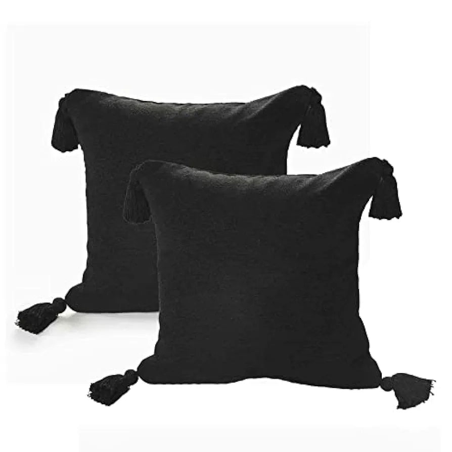 SASHAA WORLD 100% Cotton Cushion Covers with Tassels/Decorative Throw Pillow Set of 2 