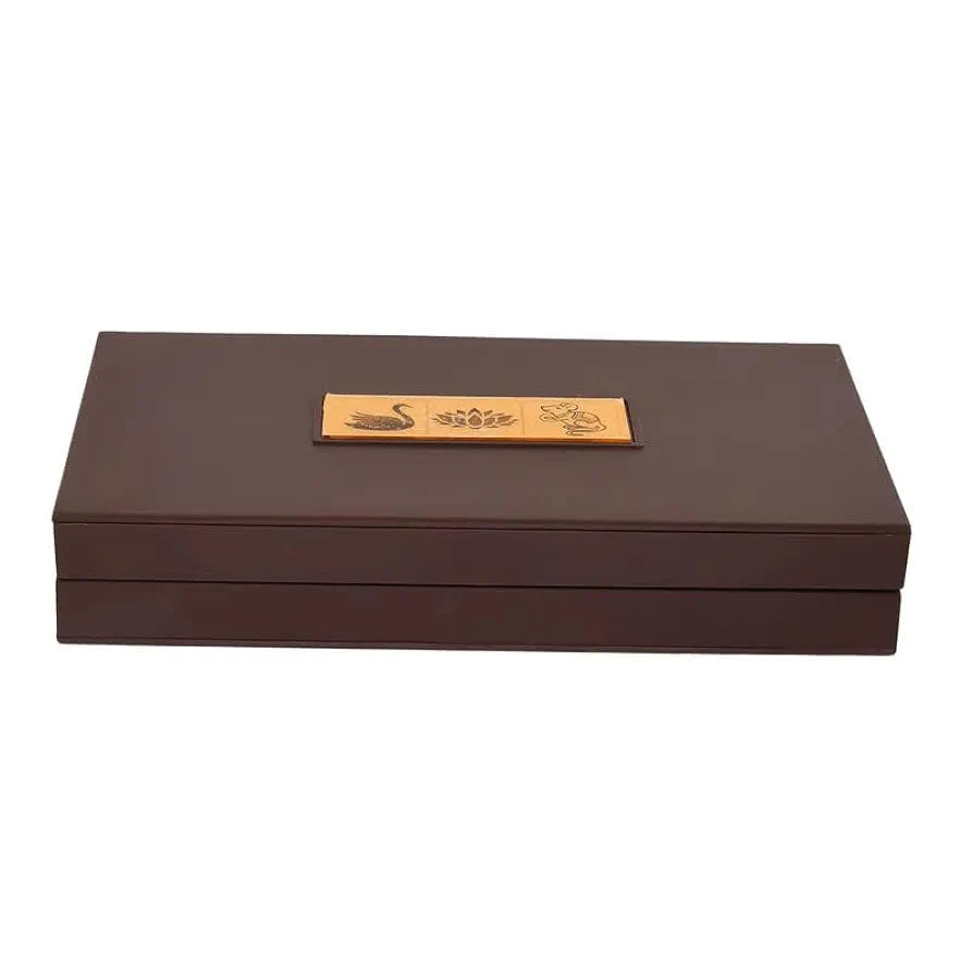 JAIPUR ACE Gold Plated Laxmi Ganesh Saraswati Charan Paduka Yantra | Devotional Prayer Box | Wooden Momento Decorative Showpiece Box Packing | Diwali Gifting Charan Paduka