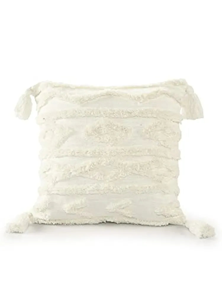 SASHAA WORLD Tasselled and Tufted Cushion Cover/Decorative Throw Pillow Cover for Sofa or Bed
