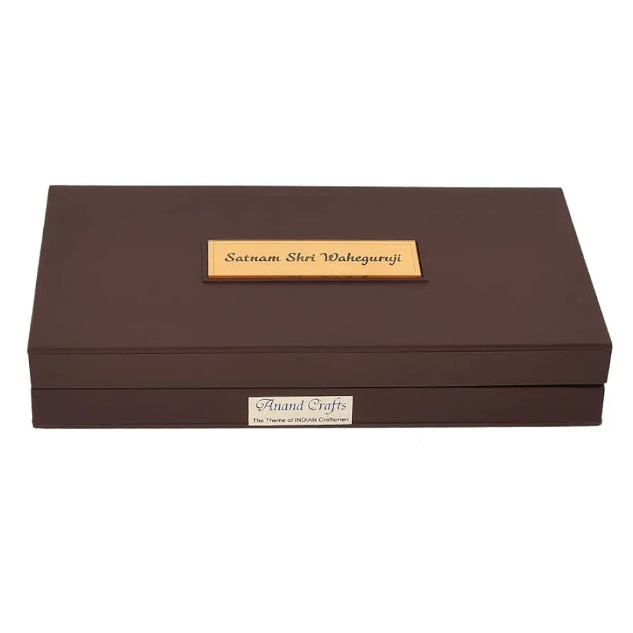 JAIPUR ACE Satnam Shri Waheguru Ji Gold Plated Charan Paduka Yantra for Health, Wealth, Prosperity & Success with Wooden Box for House Warming and Gift