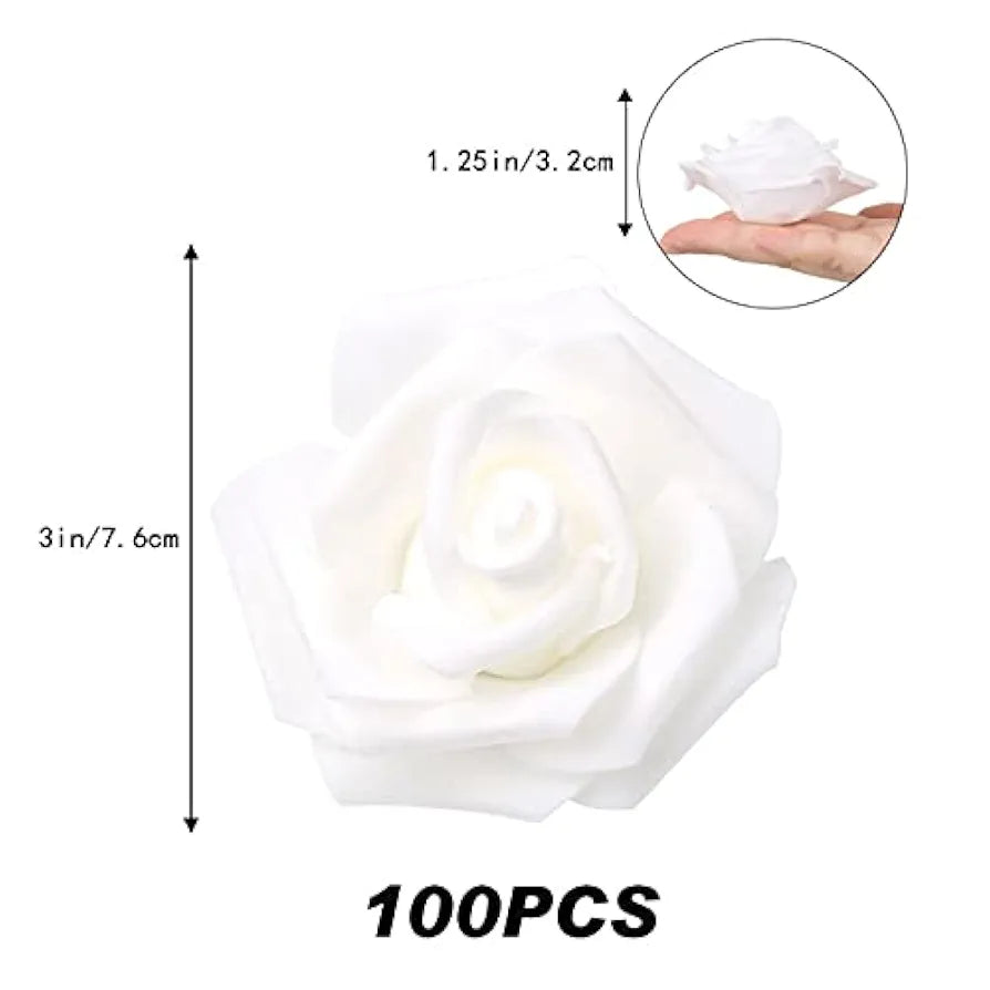 IPOPU 100 Pcs Artificial Rose Flower Heads Real Looking White Foam Fake Roses for DIY Wedding Baby Shower Centerpieces Arrangements Party Tables Home Decorations 