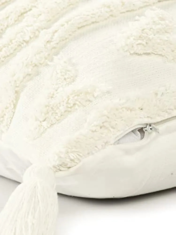 SASHAA WORLD Tasselled and Tufted Cushion Cover/Decorative Throw Pillow Cover for Sofa or Bed