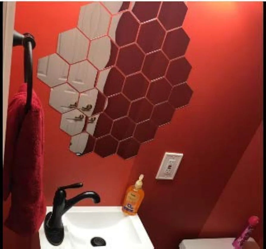 Bikri Kendra - Hexagon 30 Stickers for Wall, Acrylic Wall Decor, Hexagonal Mirror Sticker, Mirror Stickers, 