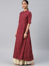 Vishudh Women Maroon Printed Maxi Ethnic Dress