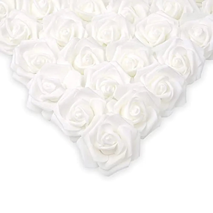 IPOPU 100 Pcs Artificial Rose Flower Heads Real Looking White Foam Fake Roses for DIY Wedding Baby Shower Centerpieces Arrangements Party Tables Home Decorations 