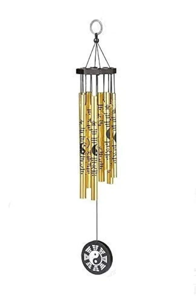 Ripe India® Feng Shui Yin Yang Vastu Five Pipe Wind Chime for Balcony Window and Yin Yang Wind Chime Positive Energy 5 Pipe Gold Color 45 Cm