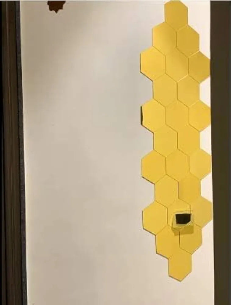 Bikri Kendra Ind - Hexagon 13 Golden Mirror Stickers For Wall, Acrylic Mirror, Wall Decor Sticker, Stickers, Self-Adhesive, 10.4 Cms