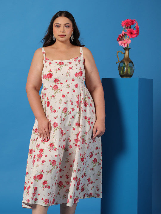 anayna Floral Print A-Line Midi Dress