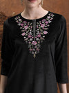 Vishudh Black Floral Yoke Design Embroidered Straight Kurta