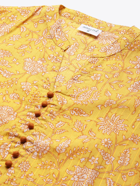 Women Yellow & White Ethnic Motifs Printed Kurta