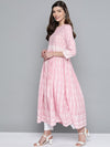 Here&now Women Pink & White Ethnic Motifs Printed Anarkali Kurta