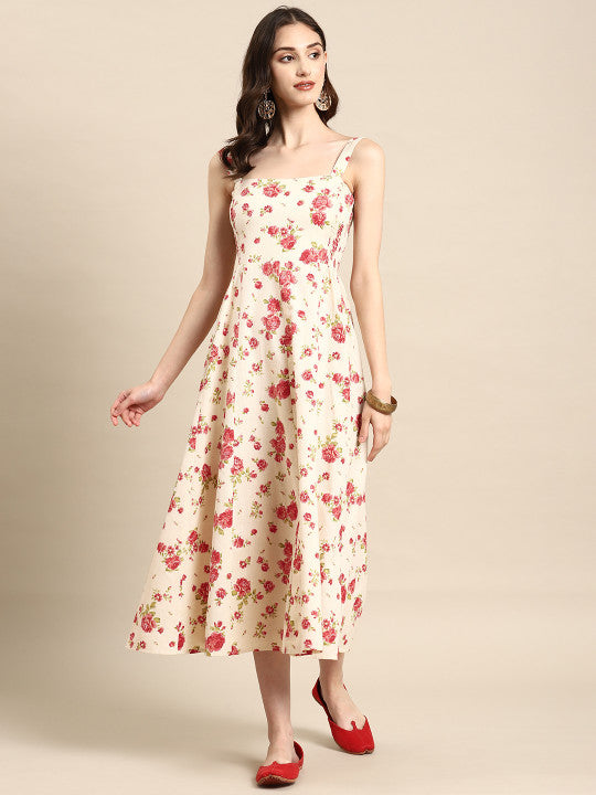 anayna Floral Print A-Line Midi Dress