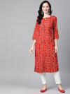 PIROH Womens Rayon Bandhani Print Straight Kurta Red