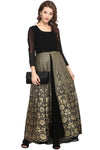 Ahalyaa Women Black & Golden Foil Print A-Line Kurta