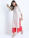 Vishudh Women Cream-Coloured Striped Thread Work Kurta