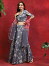 AKS Floral Printed Scoop Neck Ready to Wear Lehenga & Blouse With Dupatta