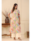 PIROH Women Cotton Floral Print A-Line Kurta Cream