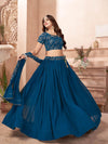 Odette Teal Blue Faux Georgette Semi Stitched Lehenga with Unstitched Blouse (Set of 3)