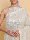 Soch Beige & Silver Toned Embellished Embroidered Pure Georgette Heavy Work Saree