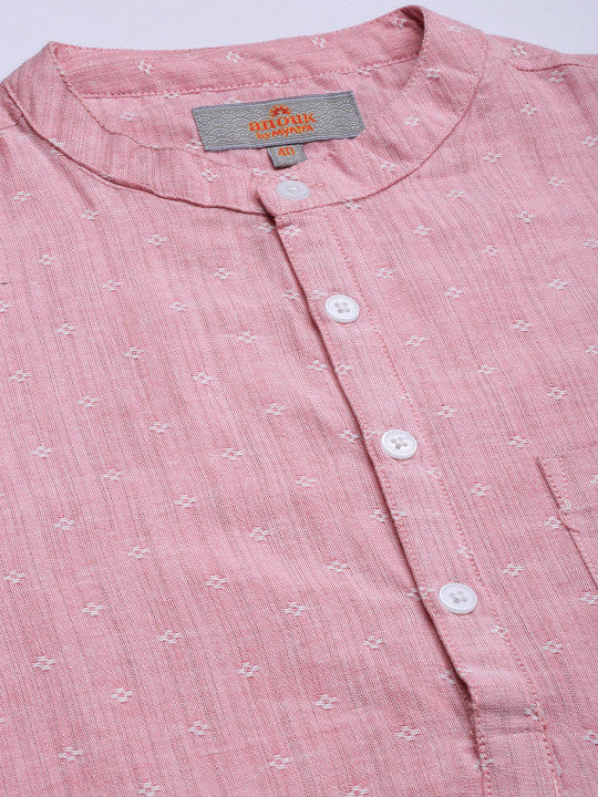 Anouk Men Pink Woven Design Cotton Short Kurta