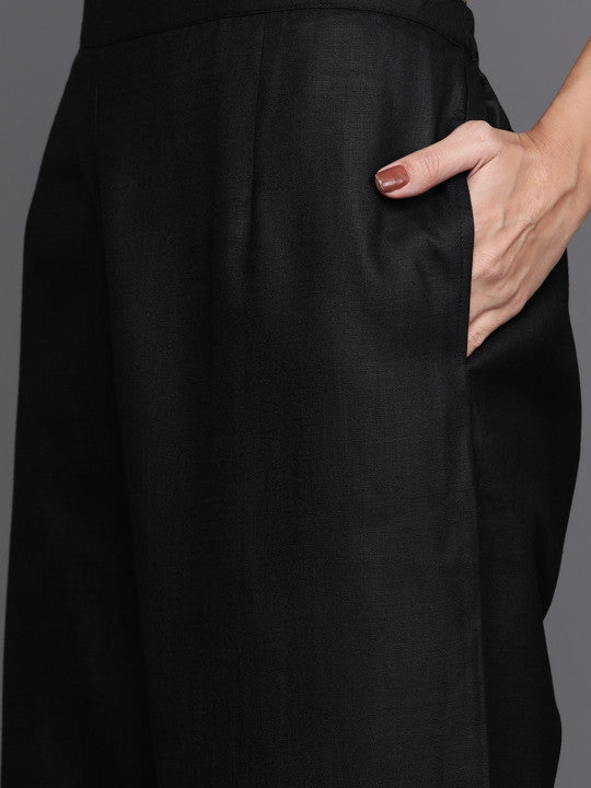 Libas Women Black Pure Cotton Yoke Design Panelled Kurta with Palazzos & Dupatta