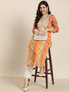 Here&now Leheriya Print Zari Yoke Design Kurta