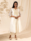 Likha White Embroidered Yoke Fit and Flare Kurta