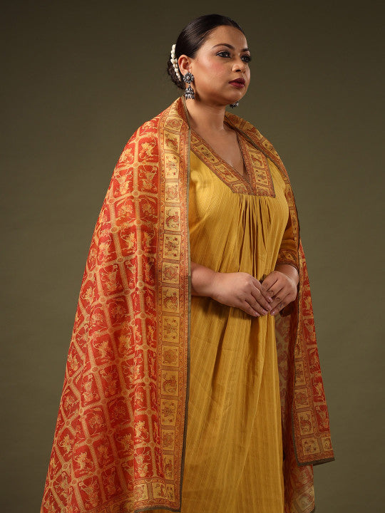 anayna Ethnic Motifs Regular Pure Cotton Kurta With Palazzos & Dupatta