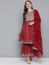 Here&now Women Embroidered Gotta Patti Pure Cotton Kurta With Sharara & With Dupatta