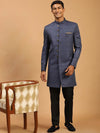 Vastramay Men Blue & Black Textured Sherwani Set