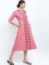 Vishudh Pink Floral Ethnic A-Line Midi Dress