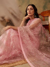 Sangria Pink Floral Embroidered Sequinned Net Saree