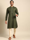 Amodh by Kisah Men Olive Kurta (Set of 2) - L