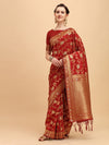 House of Pataudi Red & Golden Floral Zari Silk Blend Saree