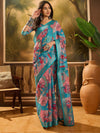 Sangria Floral Printed Zari Banarasi Saree