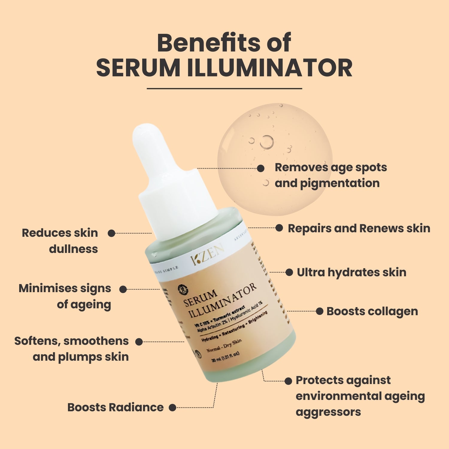 Kzen Skincare Serum Illuminator - 30 ml - Swadesii