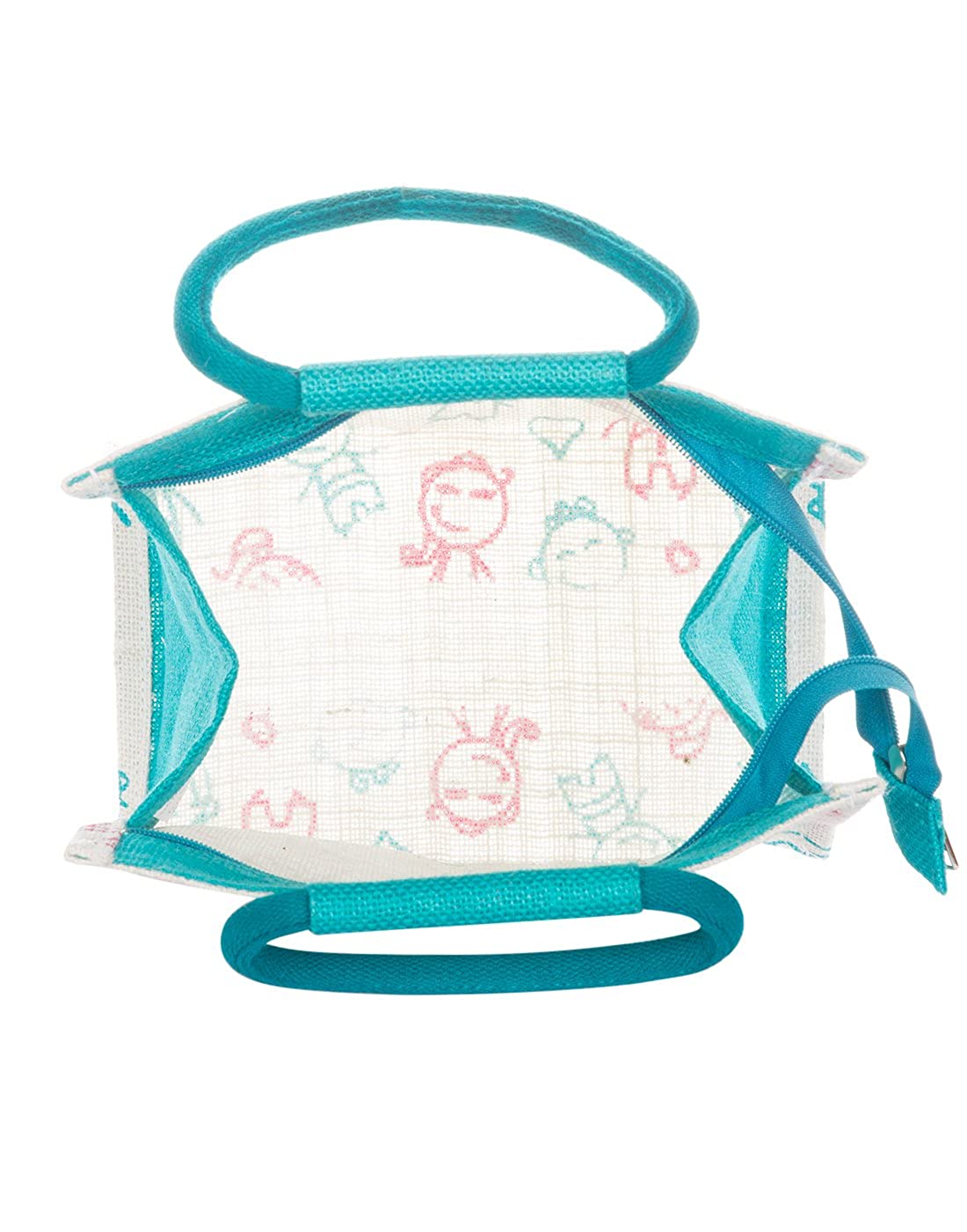 10 X 10 X 6 - CHILDREN PRINT ZIPPER LUNCH (B-045-TURQUOISE BLUE)