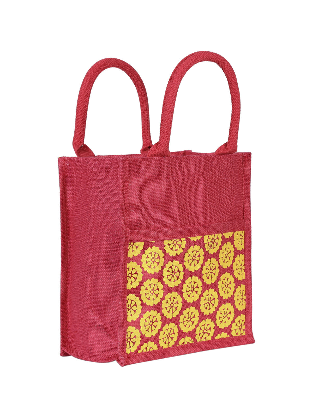 JUTE COTTAGE POCKET ZIPPER LUNCH BAG, SUSTAINABLE, ECO-FRIENDLY, 100% GENUINE JUTE, STYLISH (HOT PINK 11X10X7)