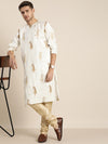 Vastramay Men White & Golden Paisley Printed Kurta with Churidar