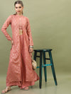 Vishudh Women Peach & Gold Printed Crop Top with Palazzos And Jacket