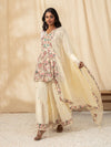 Likha Off White Printed Kurta Sharara Dupatta with Gota Lace LIKSKD65 (Set of 3)