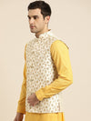 Sojanya Men Cream Coloured & Gold Coloured Woven Design Nehru Jackets