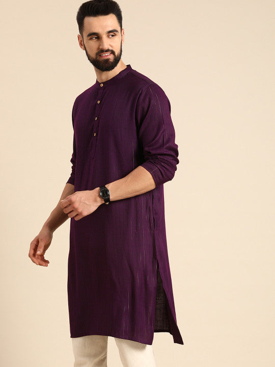 Anouk Men Purple Self-Striped Kurta