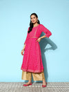 ISHIN Womens Fuchsia Embellished Anarkali Kurta