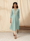 Likha Light Blue Aline Kurta with Mirror Embroidered broad Placket LIKKUR96