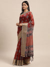 Janasya Maroon & Black Ethnic Motifs Zari Silk Blend Chanderi Saree