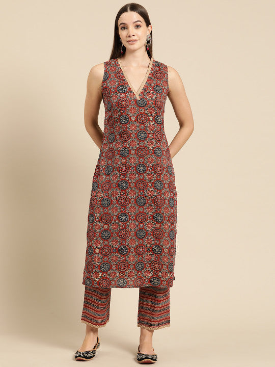anayna Women Ethnic Motifs Printed Regular Kurta with Trousers